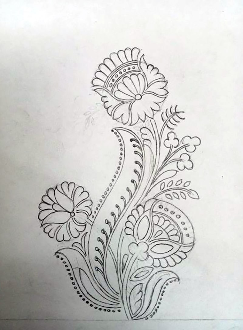 Bold unique leaf butta sketch design - Designsketch.in