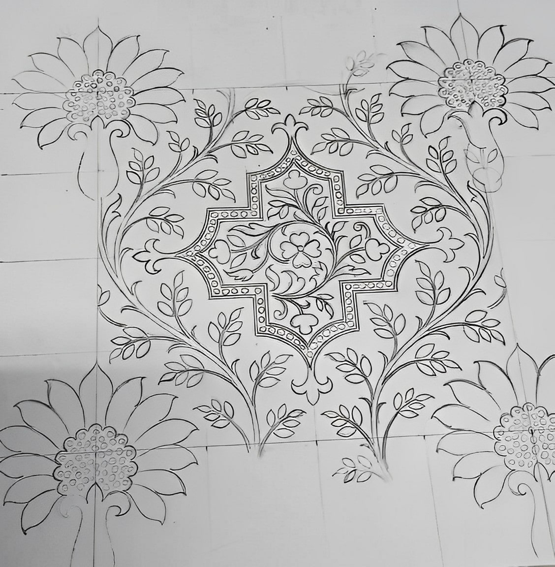 Allover jaal pallu sketch design - Designsketch.in